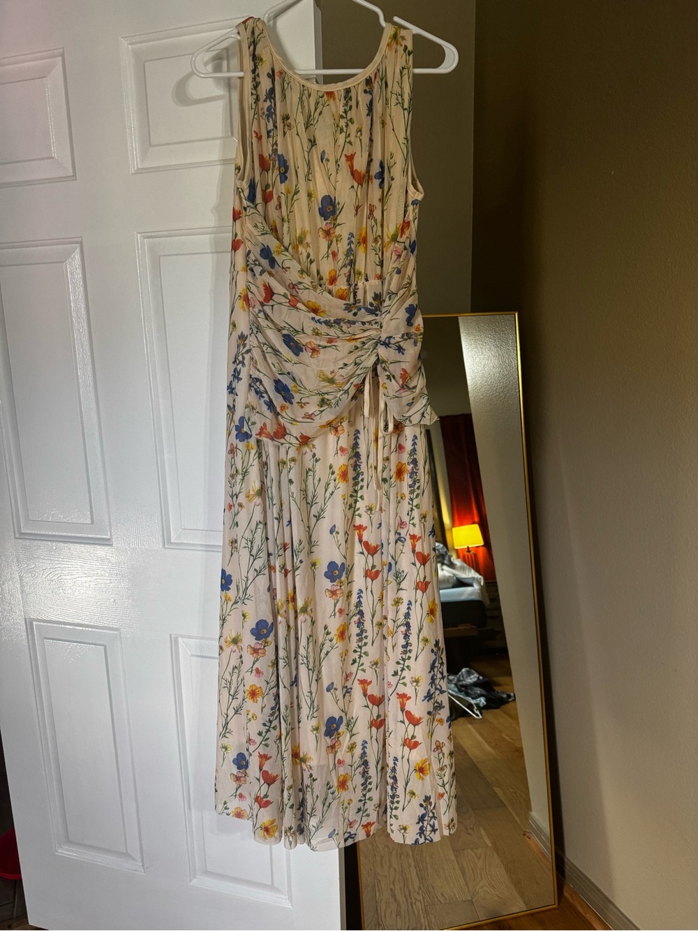 Floral Cream Maxi Dress with Knot Waist